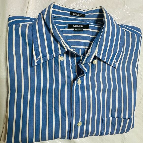 J. Crew Blue and White 100’s 2 Ply Cotton Button Down Shirt Size Medium - Picture 1 of 7